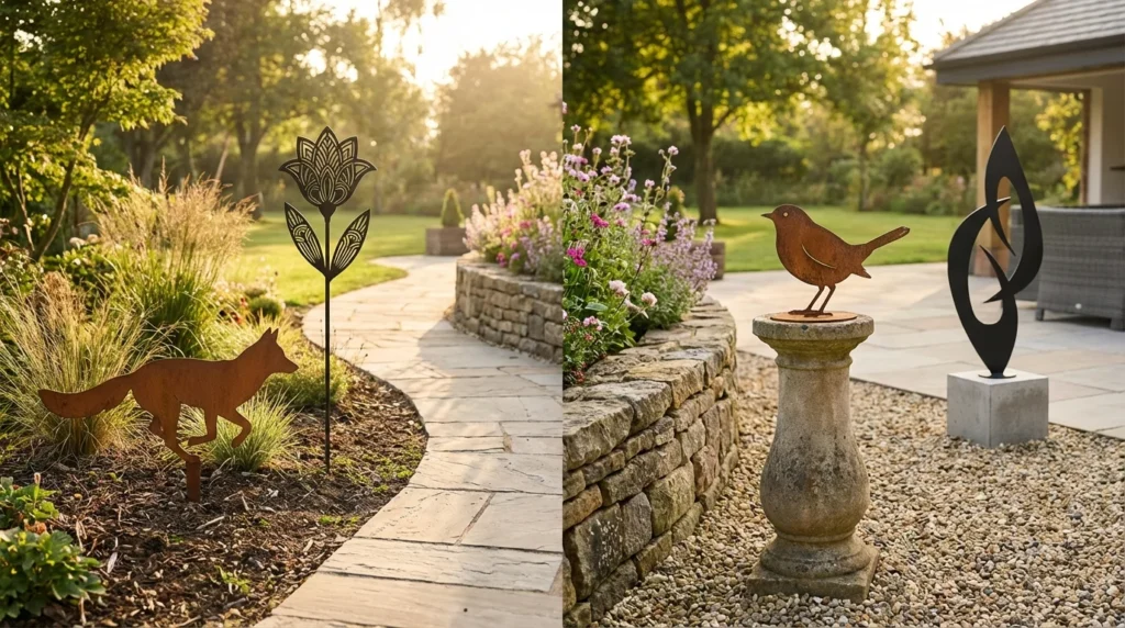 Dekoracje metalowe do ogrodu: formy do wbicia w ziemię i klasyczne figurki – porównanie zastosowań