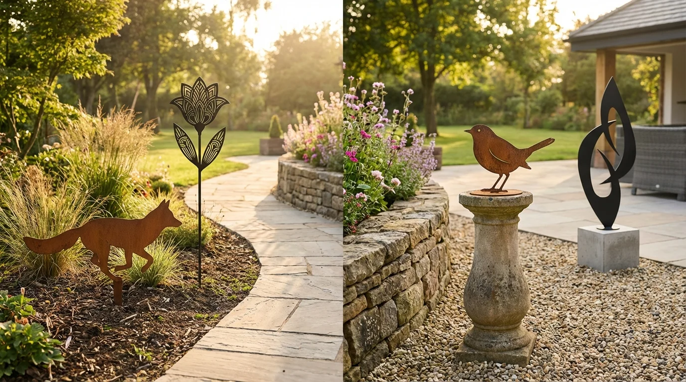 Dekoracje metalowe do ogrodu: formy do wbicia w ziemię i klasyczne figurki – porównanie zastosowań