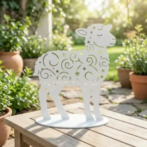 Gwiezdny Baranek – wolnostojąca sylwetka ogrodowa z metalu z motywem gwiazd