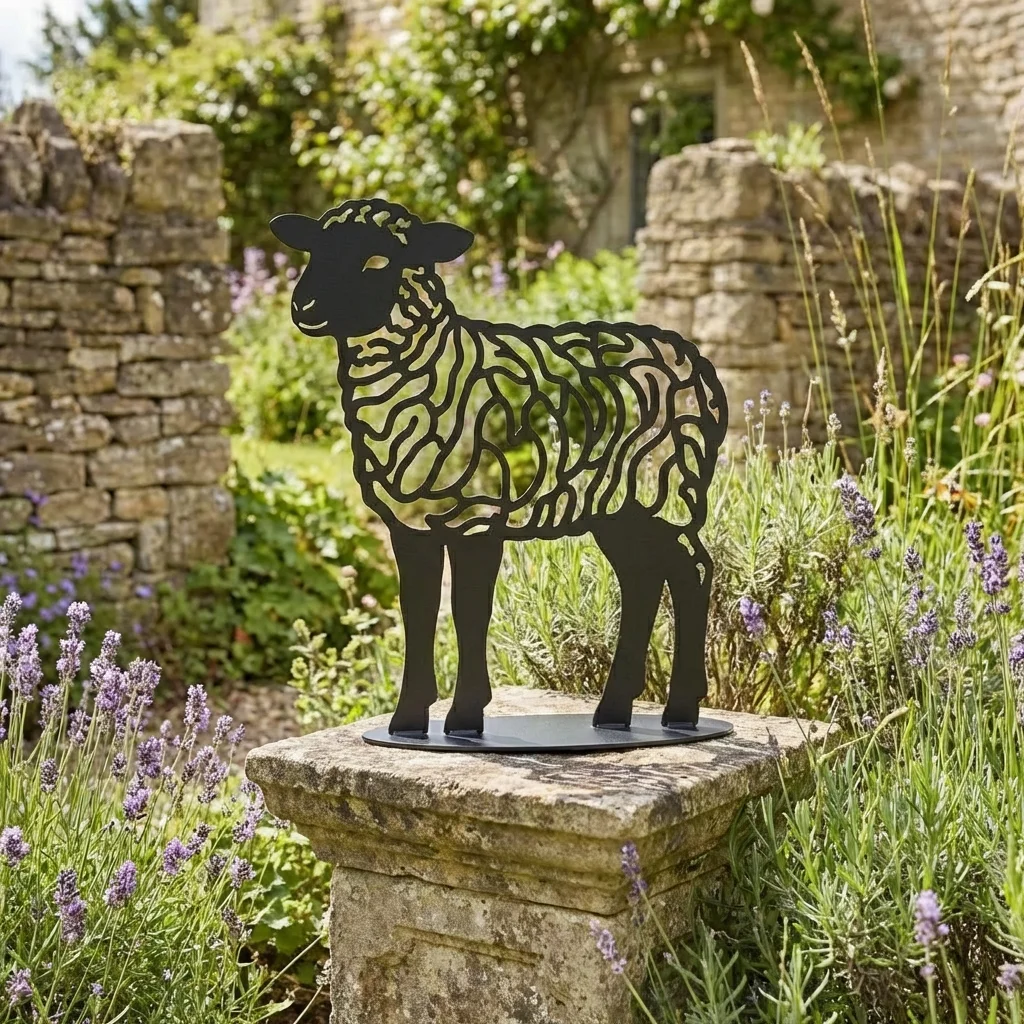 Labiryntowy Baranek sylwetka ogrodowa – ażurowa dekoracja z metalu w nowoczesnym stylu
