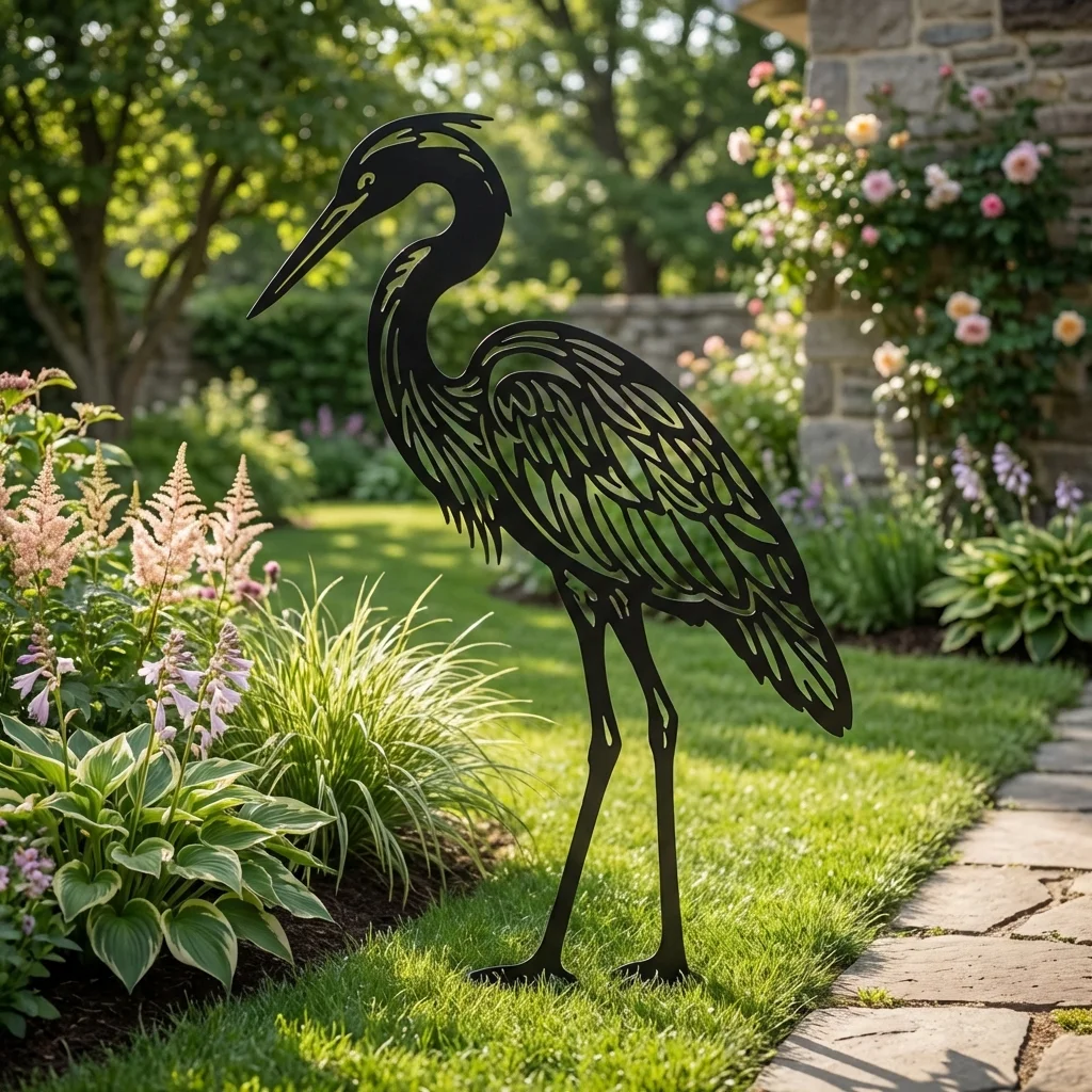 Ogrodowa dekoracja metalowa Czapla Ogrodowa Elegance do wbicia w ziemię w ogrodzie