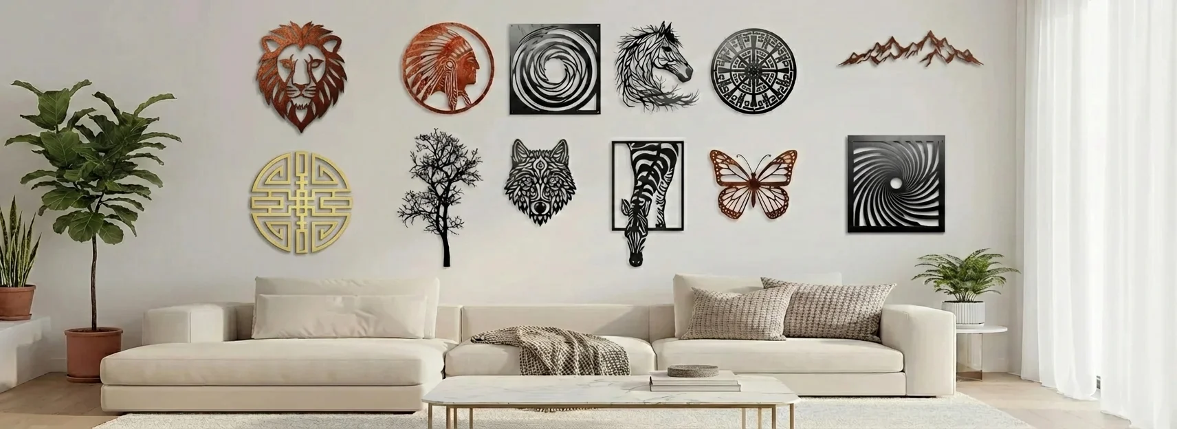 Dekoracje ścienne metalowe do salonu i ogrodu – wzory geometryczne, roślinne i zwierzęta