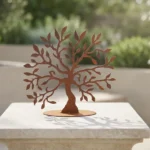 Drzewo Spokoju ozdoba ogrodowa – ażurowa, wolnostojąca dekoracja z metalu w wykończeniu corten