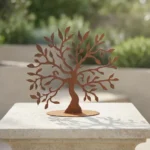 Drzewo Spokoju ozdoba ogrodowa – ażurowa, wolnostojąca dekoracja z metalu w wykończeniu corten