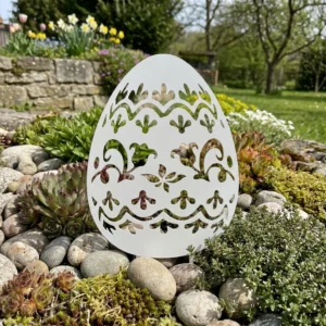 Ogrodowa dekoracja metalowa Ogrodowe Jajko Wiosenne do wbicia w ziemię na rabacie