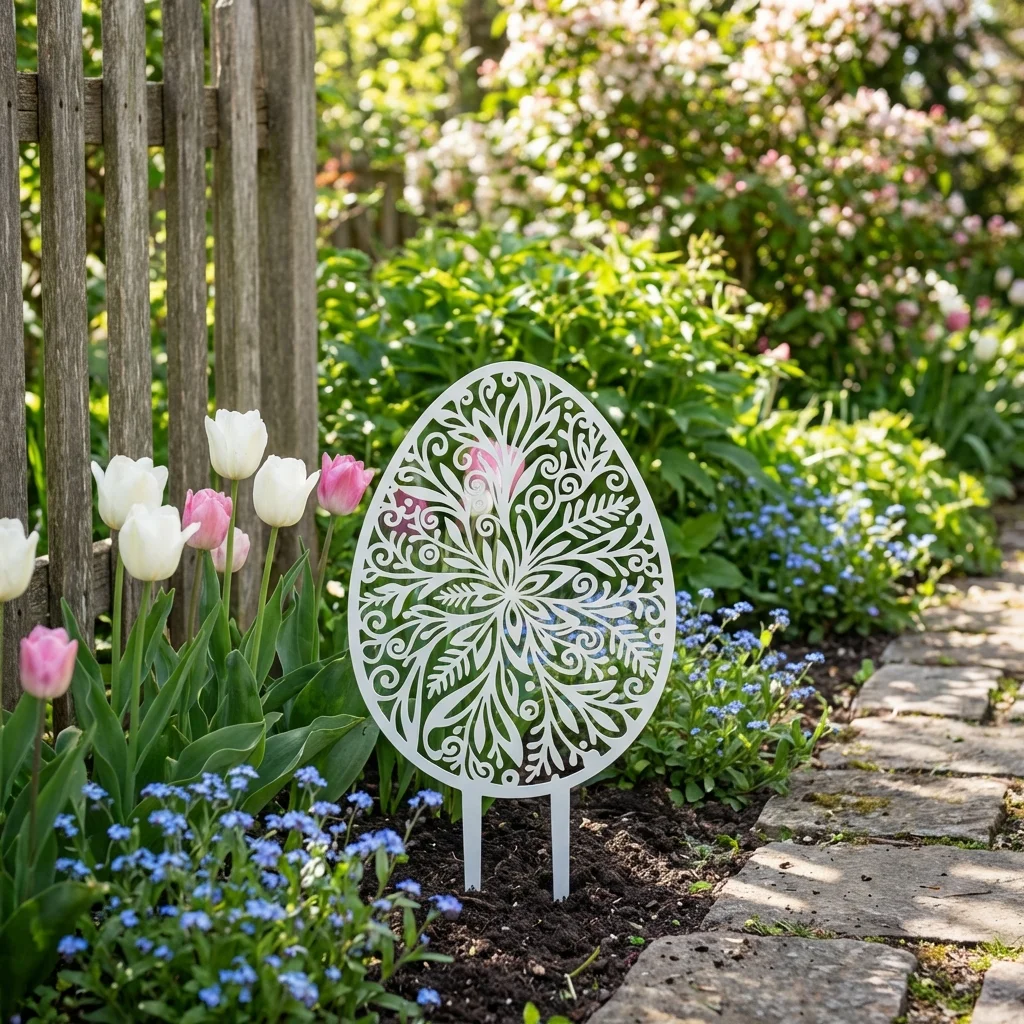 Ogrodowa dekoracja metalowa Ogrodowe Jajo Kwiatowa Mandala do wbicia w ziemię na rabacie