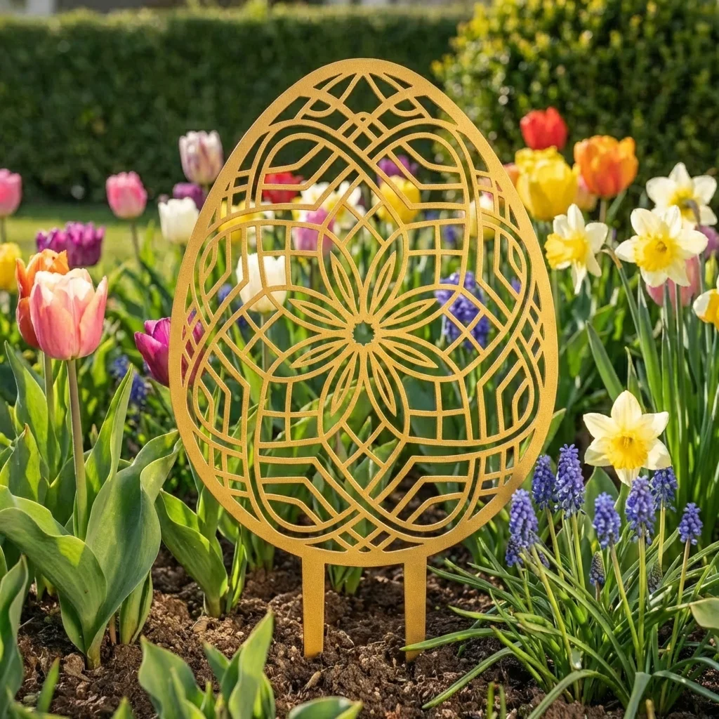 Ogrodowa dekoracja metalowa Ogrodowe Jajo Geometryczny Kwiat do wbicia w ziemię na rabacie