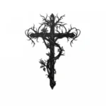 Krzyż metalowy na ścianę z motywem winorośli – czarna dekoracja ścienna z metalu