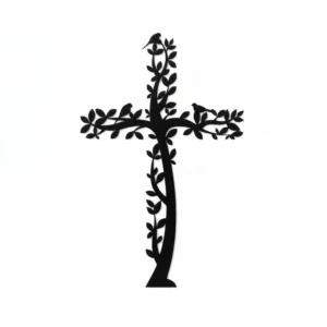 Krzyż metalowy na ścianę Drzewo Życia z ptakami – dekoracja stalowa