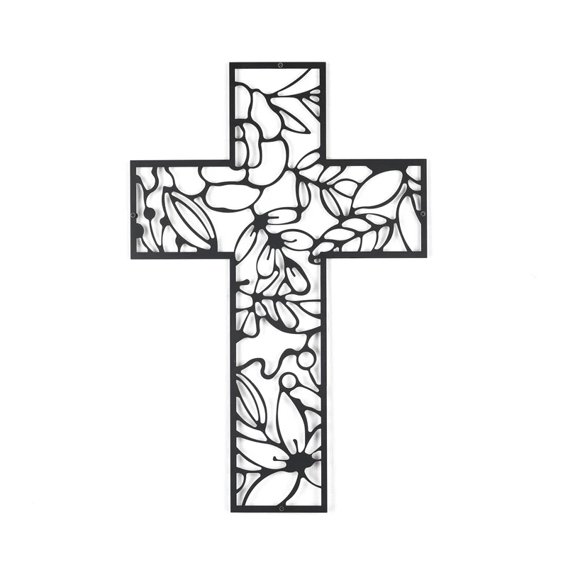 Krzyż metalowy na ścianę ażurowy – dekoracyjna metalowa ozdoba ścienna