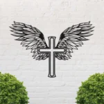Krzyż metalowy na ścianę ze skrzydłami – dekoracja ścienna z metalu
