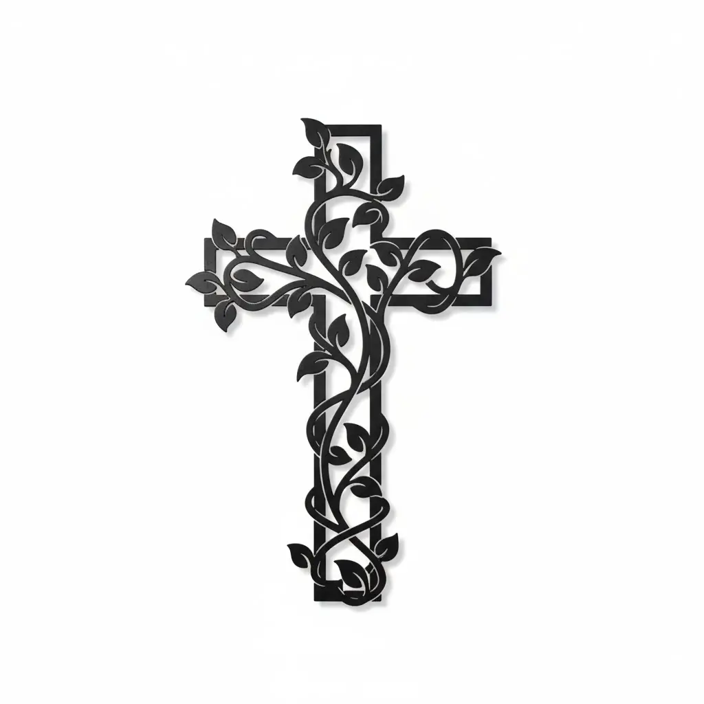 Krzyż metalowy na ścianę z motywem pnącza – dekoracyjny krzyż z metalu