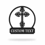 Krzyż metalowy na ścianę z własnym napisem – personalizowana dekoracja okrągła