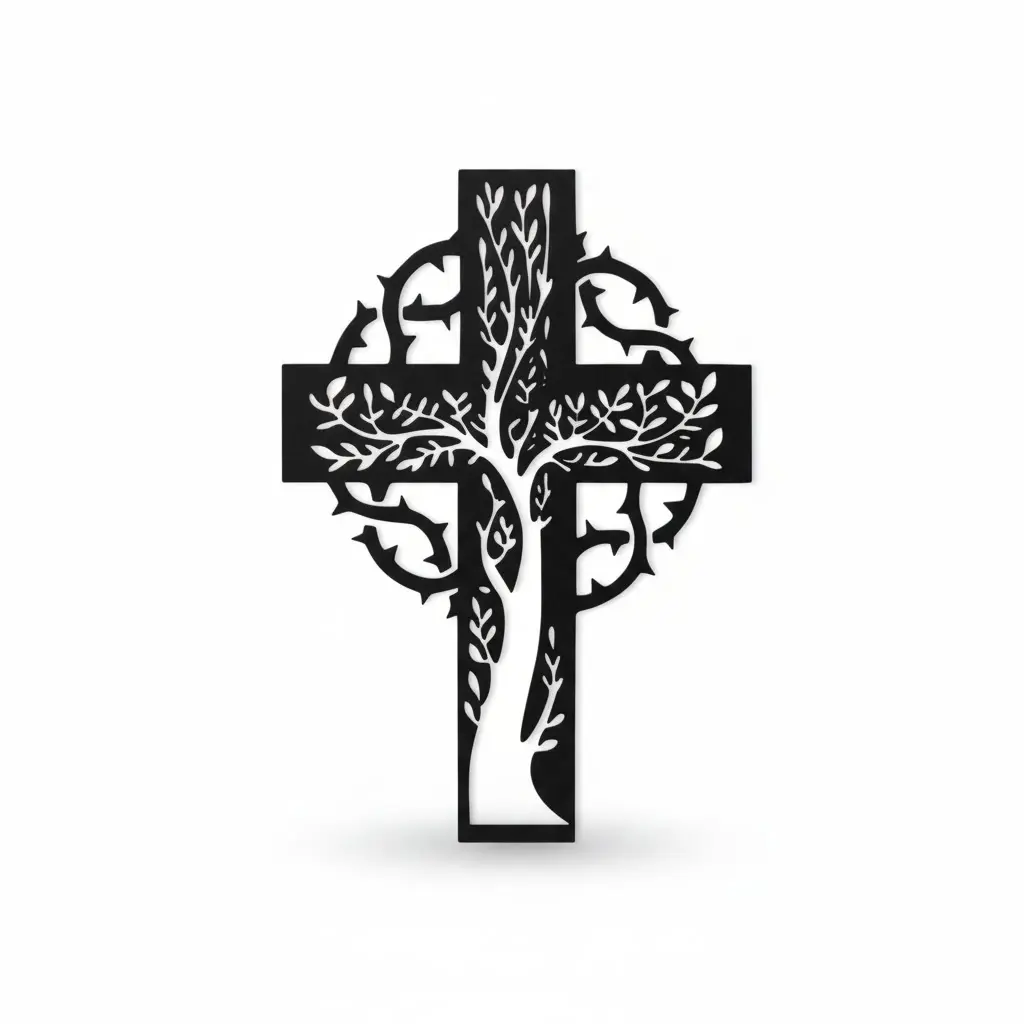 Krzyż metalowy na ścianę z motywem Drzewa Życia w kole – czarna dekoracja z metalu