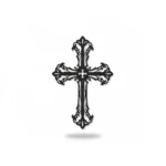 Krzyż metalowy na ścianę o klasycznym ornamentowym wzorze – czarna dekoracja z metalu