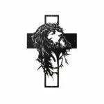 Metalowy krzyż ścienny z wizerunkiem Oblicza Chrystusa – czarna dekoracja z metalu