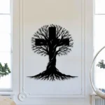 Krzyż metalowy na ścianę Drzewo Życia – czarna dekoracja ścienna z metalu