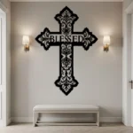 Krzyż metalowy na ścianę Blessed – czarna metalowa dekoracja ścienna