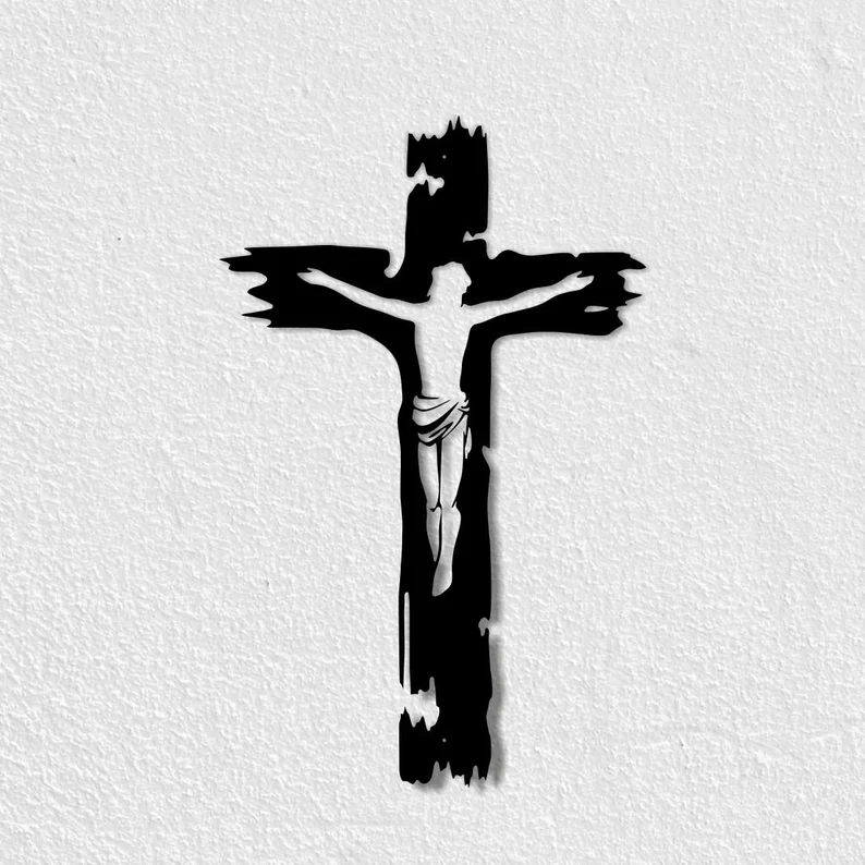Krzyż metalowy na ścianę – surowy krucyfiks z postacią Chrystusa