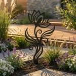 Metalowa dekoracja ogrodowa Kwiat Harmonia Ogrodu do wbicia w ziemię na rabacie przy tarasie