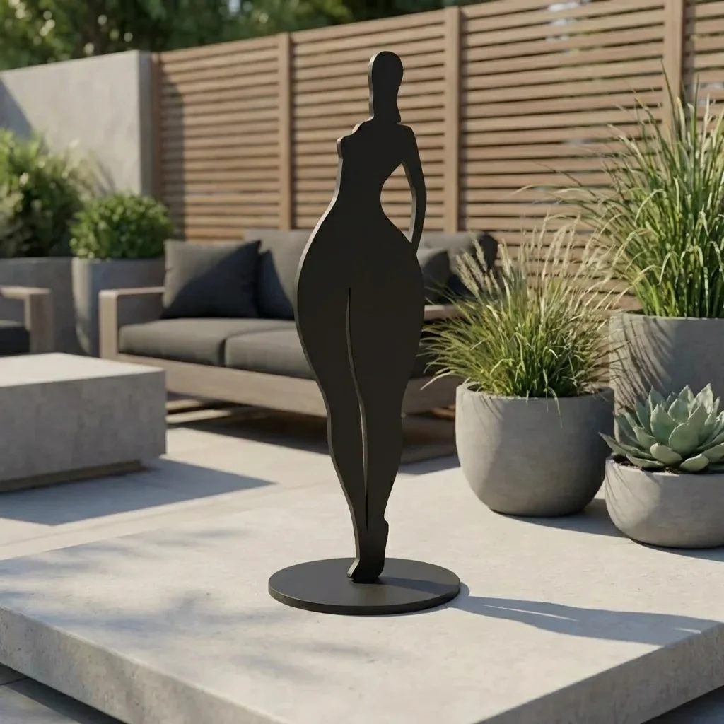 Muse wolnostojąca sylwetka artystyczna – minimalistyczna dekoracja z metalu w czarnym wykończeniu