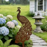 Dekoracja ogrodowa paw do wbicia w ziemię Paw Królewski – ażurowy paw z ozdobnym ogonem