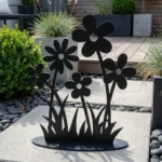 Polne kwiaty sylwetka ogrodowa – nowoczesna, wolnostojąca dekoracja z metalu w czarnym wykończeniu