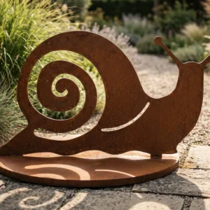 Rzeźba wolnostojąca ślimak Spiralny Ślimak – cortenowa dekoracja ogrodowa na podstawie