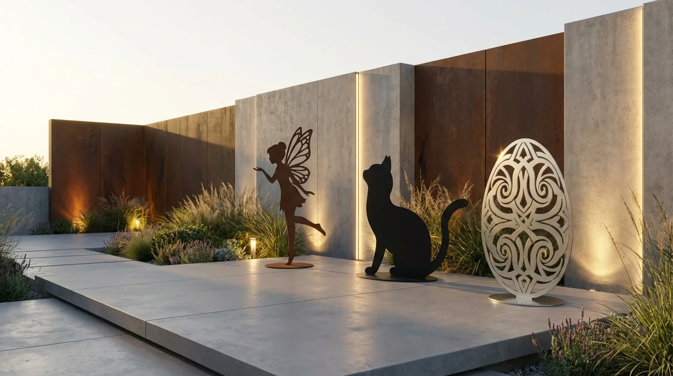 Metalowe kolumny i formy dekoracyjne w nowoczesnym ogrodzie i na tarasie – trend aranżacyjny