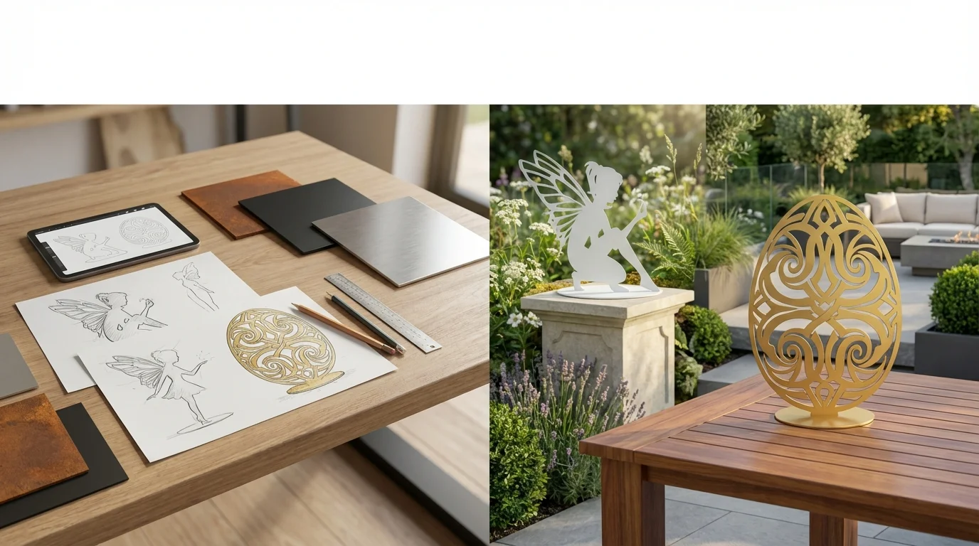 Personalizowane dekoracje metalowe wolnostojące – projekt i gotowa realizacja w nowoczesnym ogrodzie