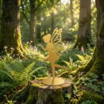 Dekoracja metalowa wolnostojąca wróżka Aurora Lasu – złota rzeźba na podstawie