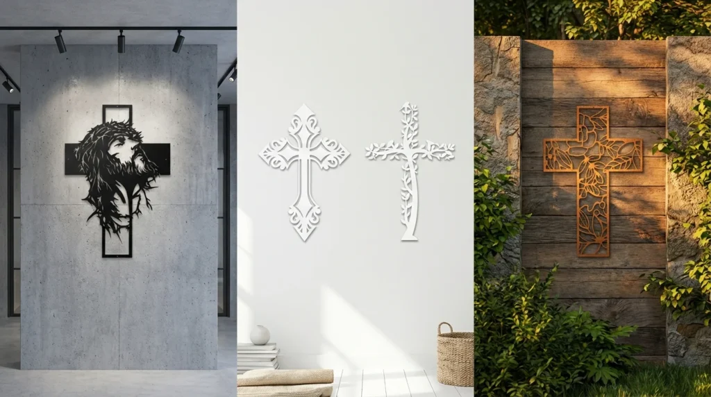 Krzyż metalowy czarny, biały i corten – porównanie wykończeń do domu i ogrodu