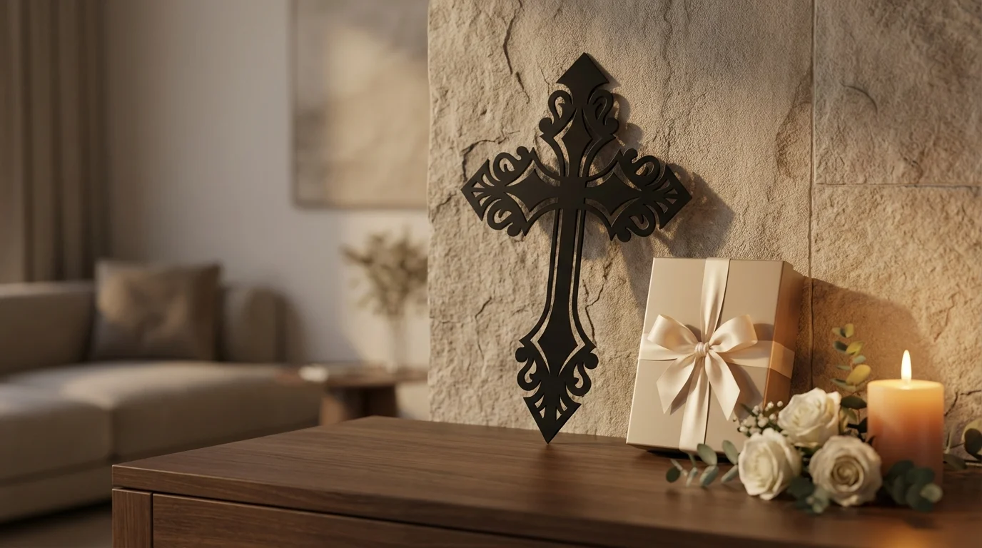 Krzyż metalowy na prezent na ślub i rocznicę – elegancki upominek do domu