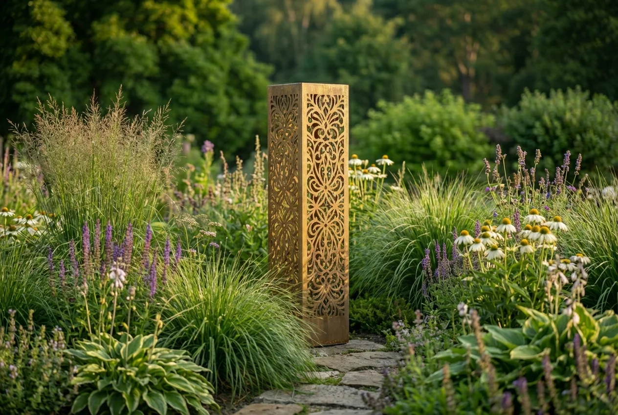 Forma wolnostojąca – metalowa kolumna ogrodowa jako centralny akcent
