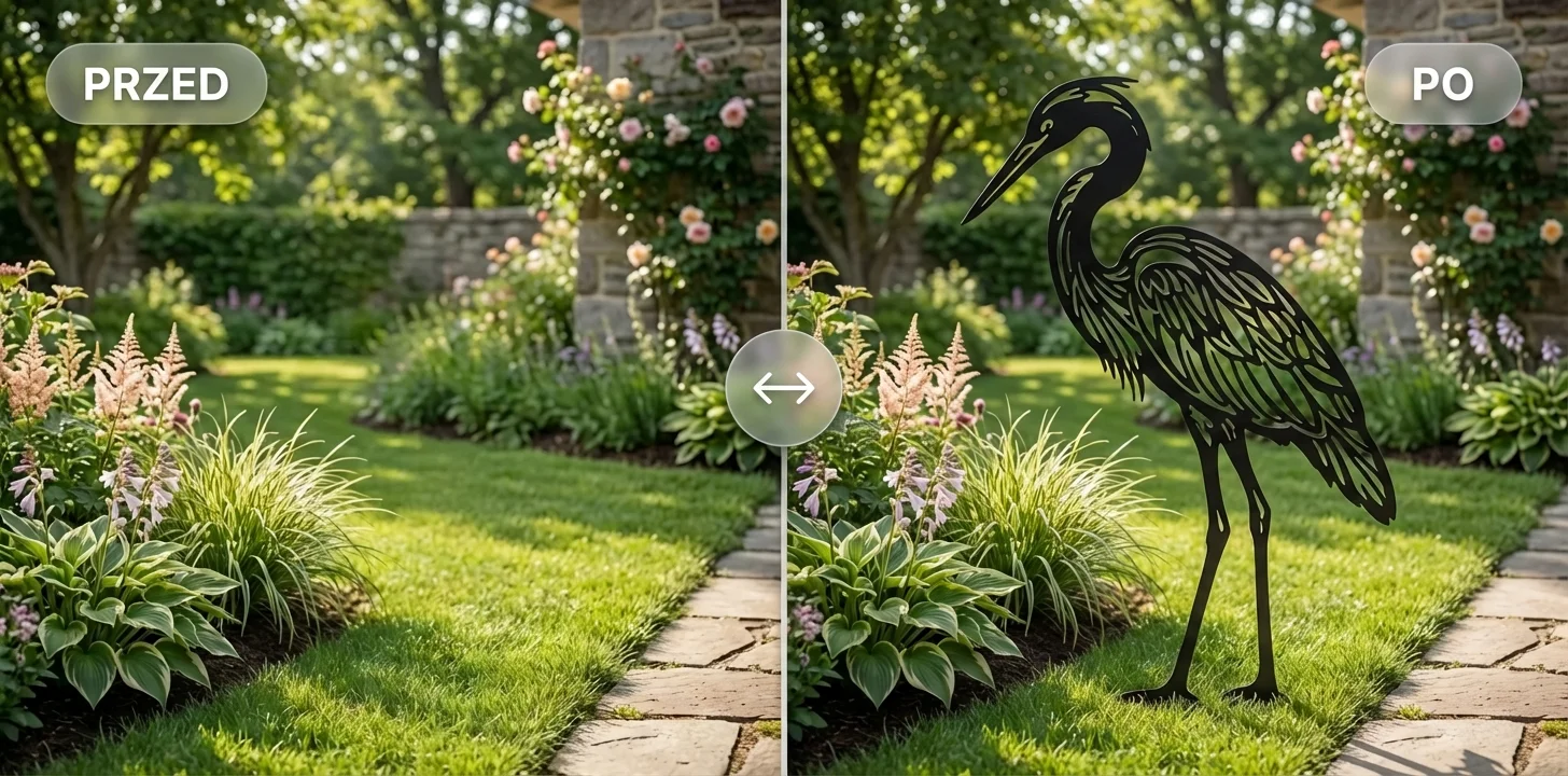Metalowa dekoracja do wbicia w ogrodzie – efekt PRZED i PO