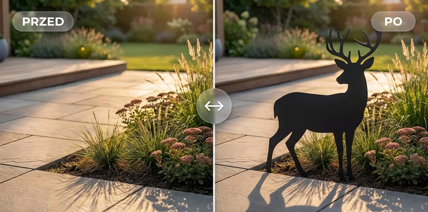 Metamorfoza PRZED/PO – dekoracja do wbicia w ziemię Donicowo dodaje charakter rabacie w ogrodzie