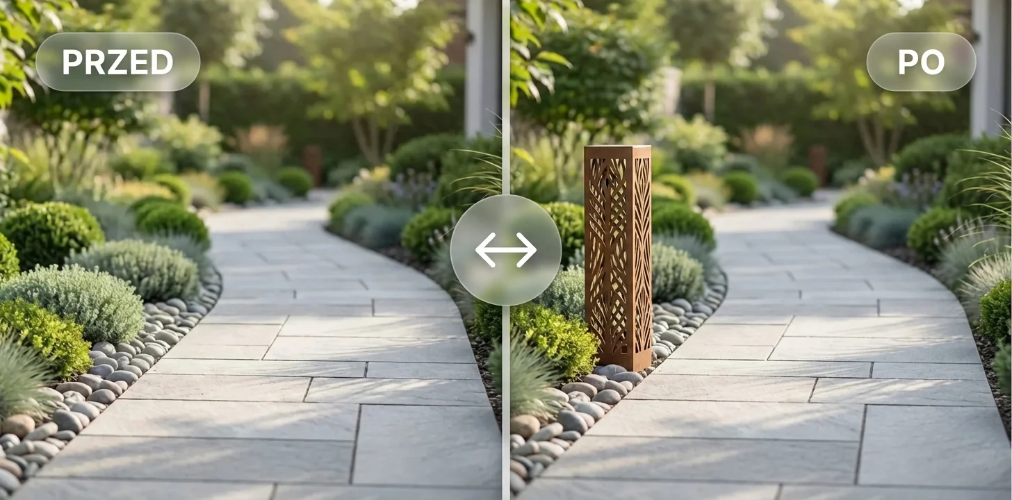 Metamorfoza PRZED/PO – kolumna ogrodowa Donicowo w rabacie jako designerski akcent