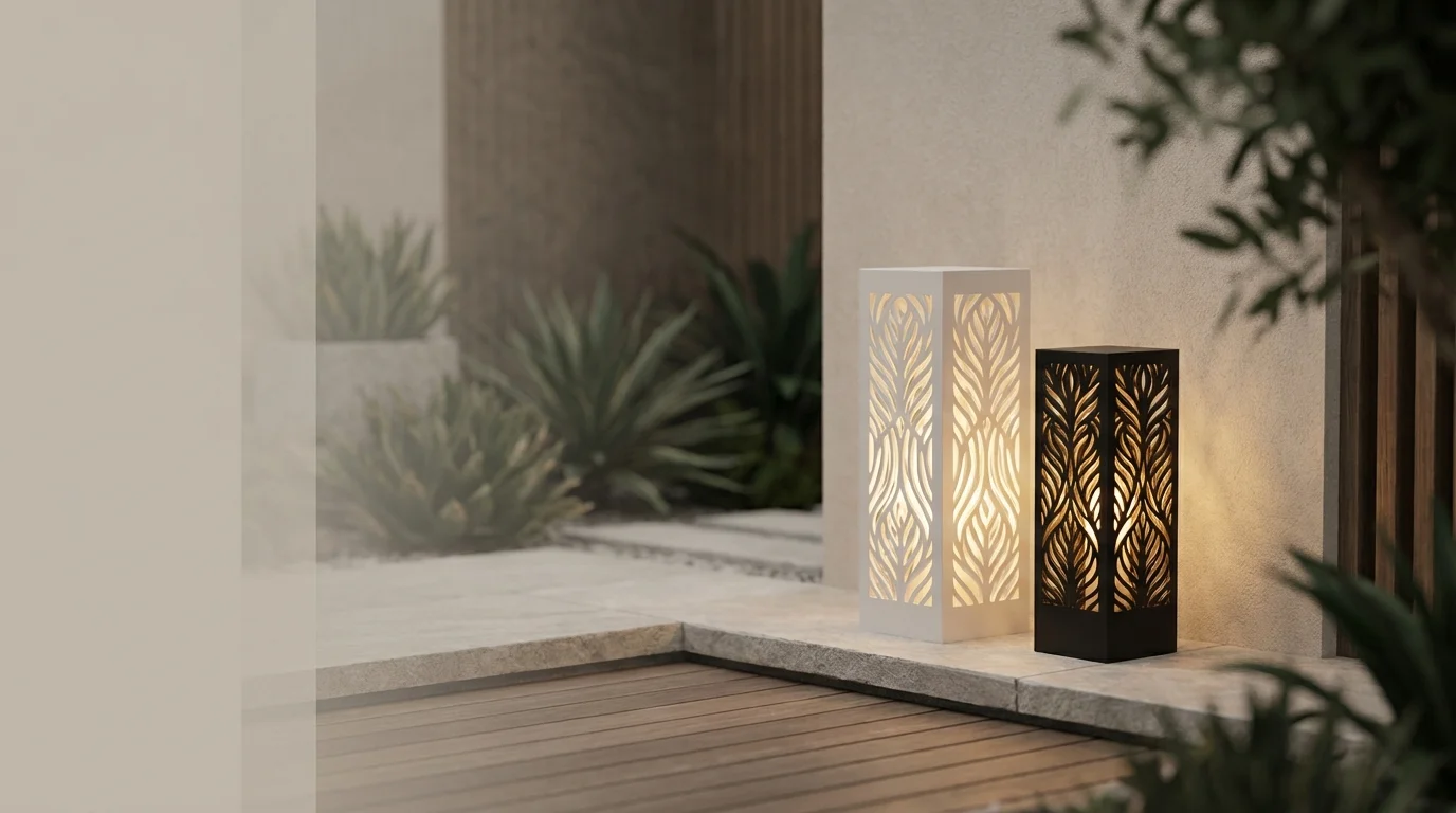 Metalowe lampiony dekoracyjne w ogrodzie – światło i cień Donicowo