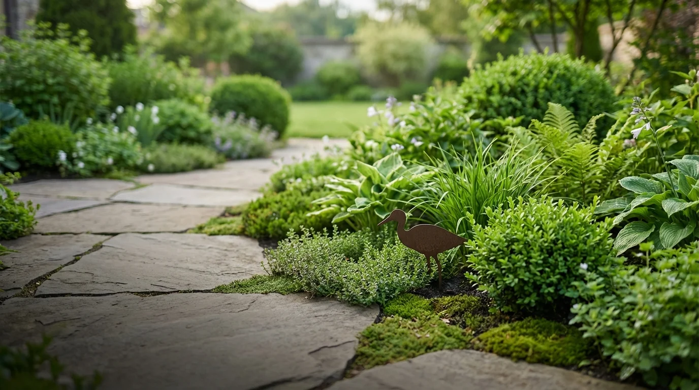 Ogród z duszą – naturalna aranżacja ogrodu z metalową sylwetką zwierzęcia