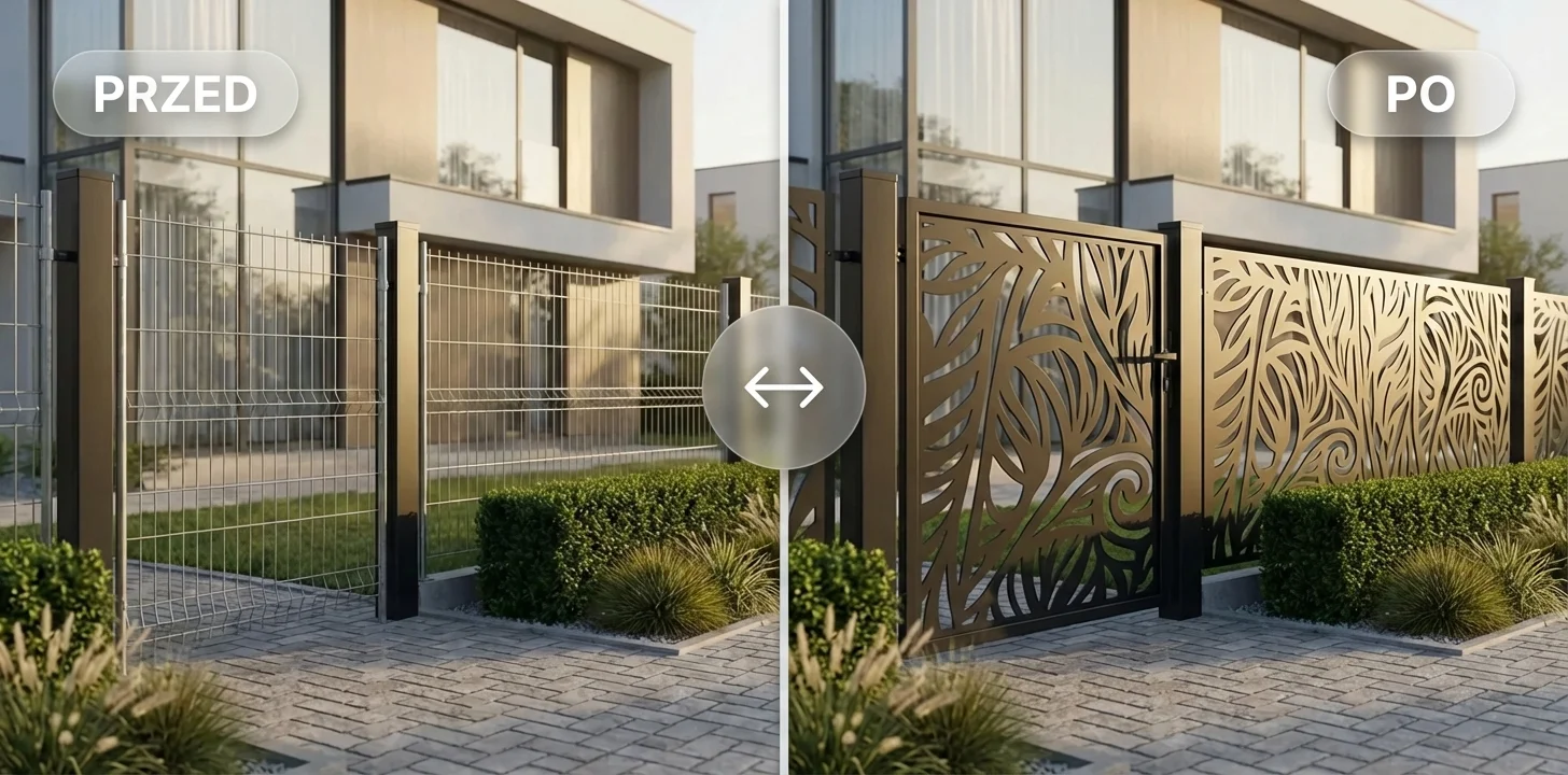 Nowoczesne ogrodzenie panelowe — zmiana posesji PRZED i PO