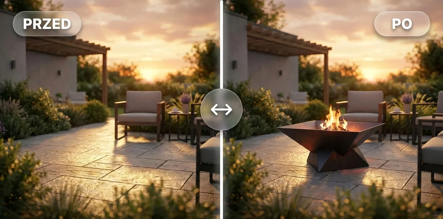 Nowoczesne palenisko ogrodowe jako centrum tarasu – metamorfoza PRZED i PO