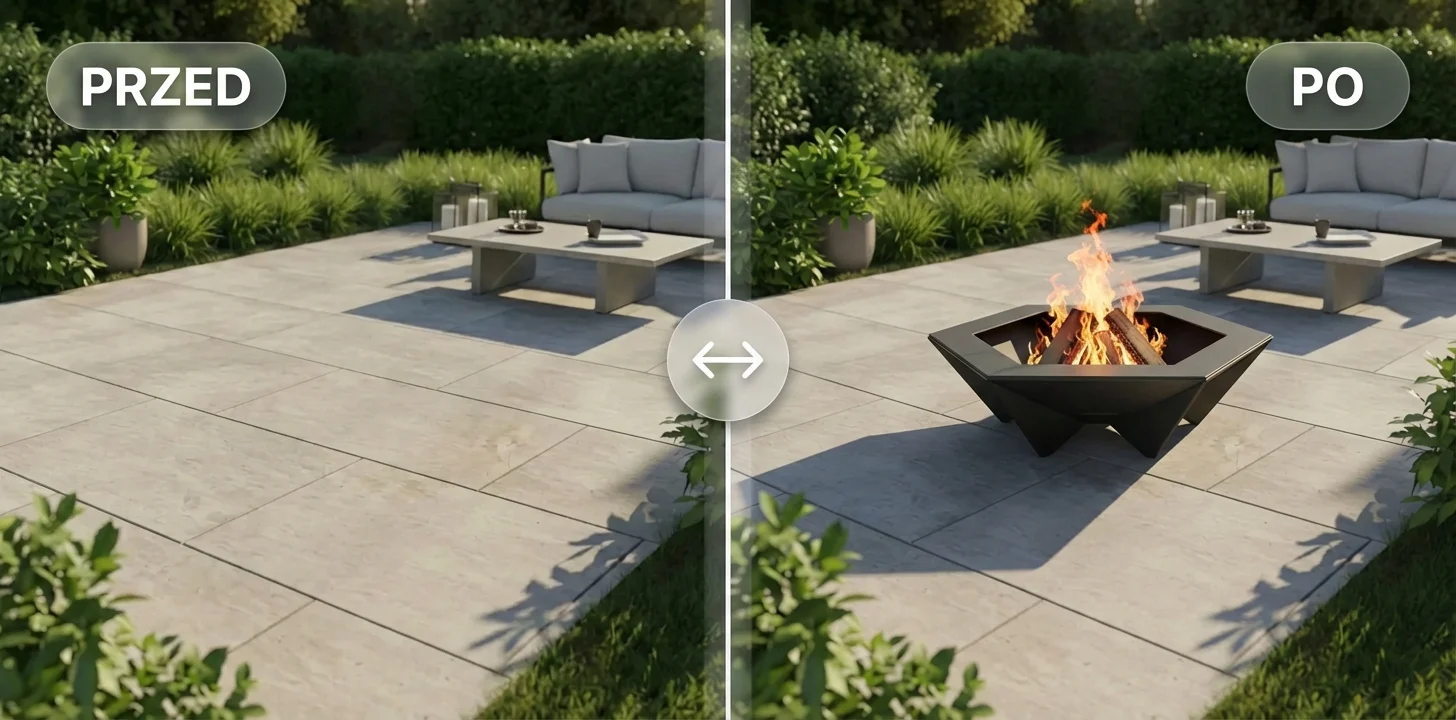 Palenisko ogrodowe na nowoczesnym tarasie – metamorfoza PRZED i PO