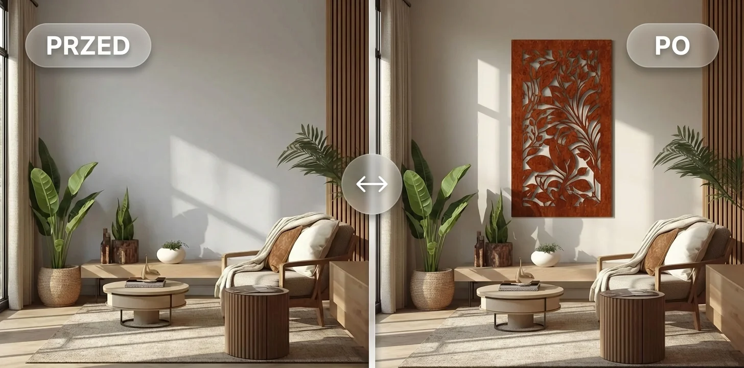 Metalowy panel dekoracyjny — metamorfoza wnętrza PRZED i PO