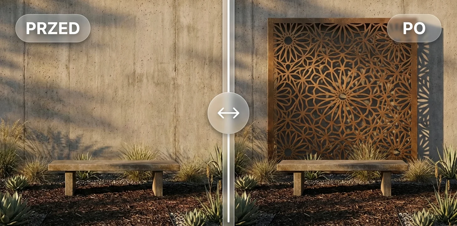 Metalowy panel dekoracyjny jako tło w ogrodzie – metamorfoza PRZED i PO