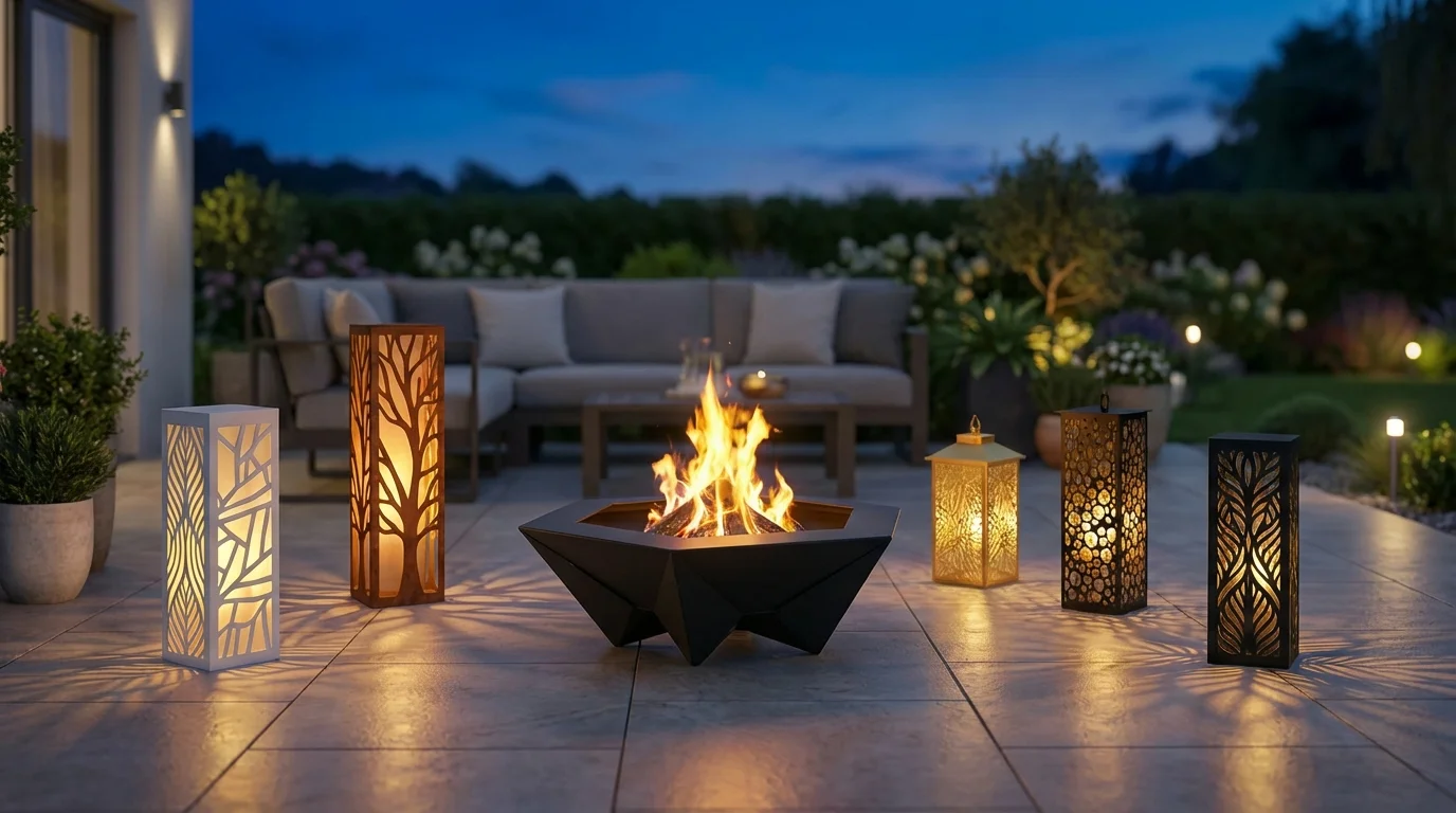 Palenisko ogrodowe i lampiony na tarasie – strefa ognia w projekcie na lata