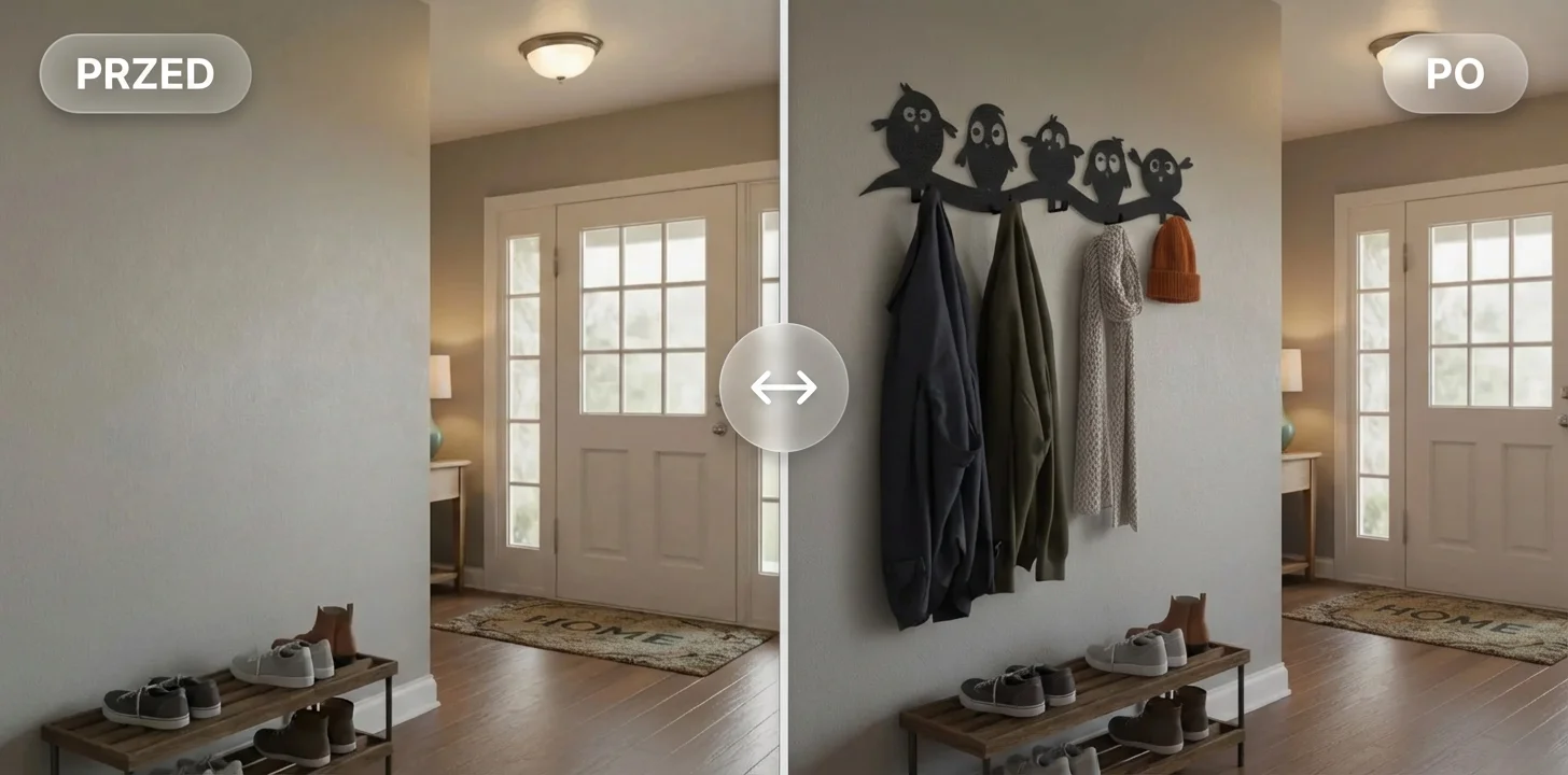 Metamorfoza PRZED/PO – wieszak ścienny Donicowo dodaje funkcję i charakter strefie wejścia