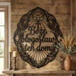 Boże Błogosław Ten Dom Aureola – metalowa dekoracja ścienna