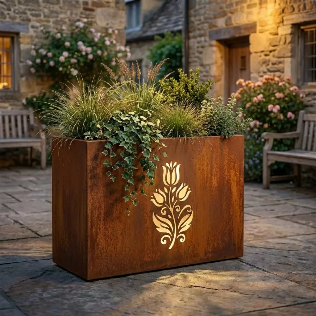 Donica LED kaszubska z podświetlanym wzorem bukietu tulipanów