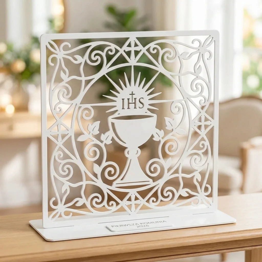 Komunijna Rozeta IHS – metalowa dekoracja wolnostojąca