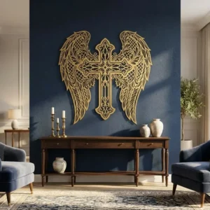 Krzyż Anielskich Skrzydeł – metalowa dekoracja ścienna